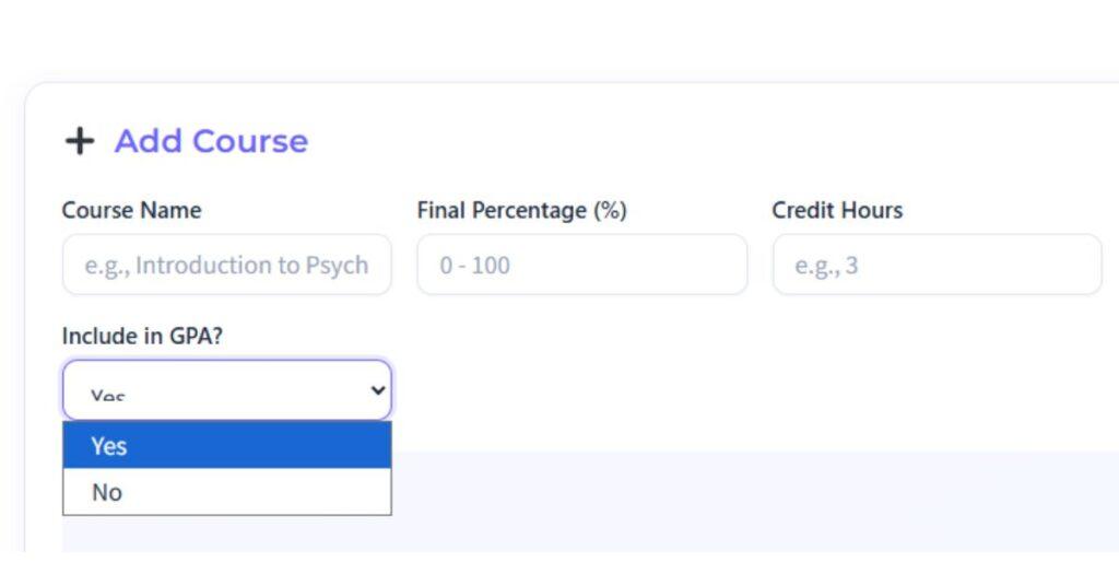 Add course name, percentage, and credit hours in Canvas GPA Calculator