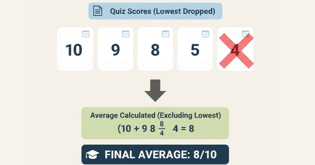 Example showing how Canvas drops the lowest grade and recalculates the average.