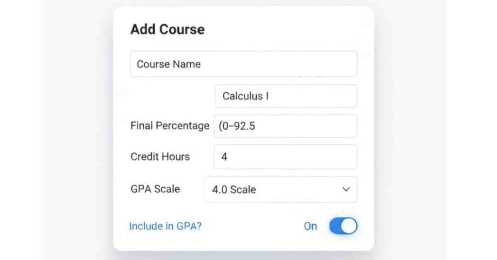 Canvas GPA calculator add course section