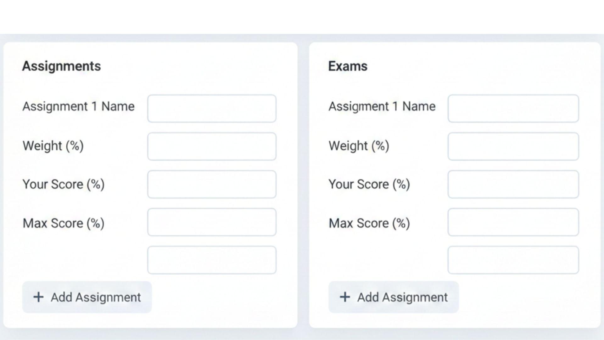 Screenshot of the Canvas Grade Calculator homepage with assignment input fields and no login required