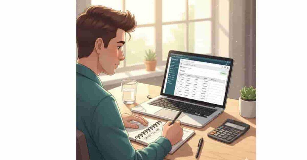 Student using Canvas gradebook on laptop to track grades manually for blog featured image