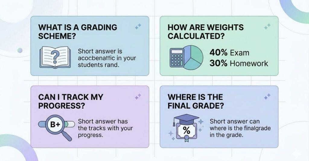 Canvas grading FAQ infographic showing common questions about grading schemes and grades
