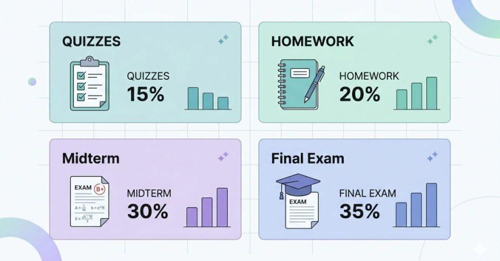 Canvas grading importance infographic showing assignment weights and impact on final grade