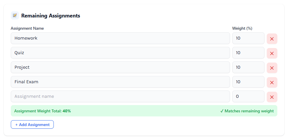 Canvas Grade Recovery Calculator - Add Remaining Assignments and Weights