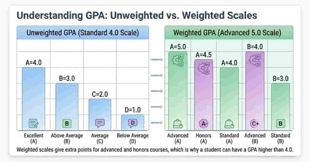 Comparison of weighted vs unweighted GPA calculations for students in Canvas LMS