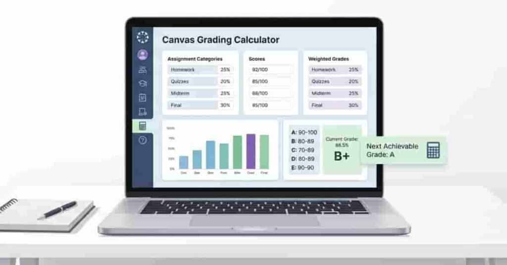 Student using Canvas Grading Calculator to track current grades and understand letter grade boundaries