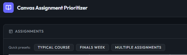Canvas LMS assignment prioritizer selecting study mode