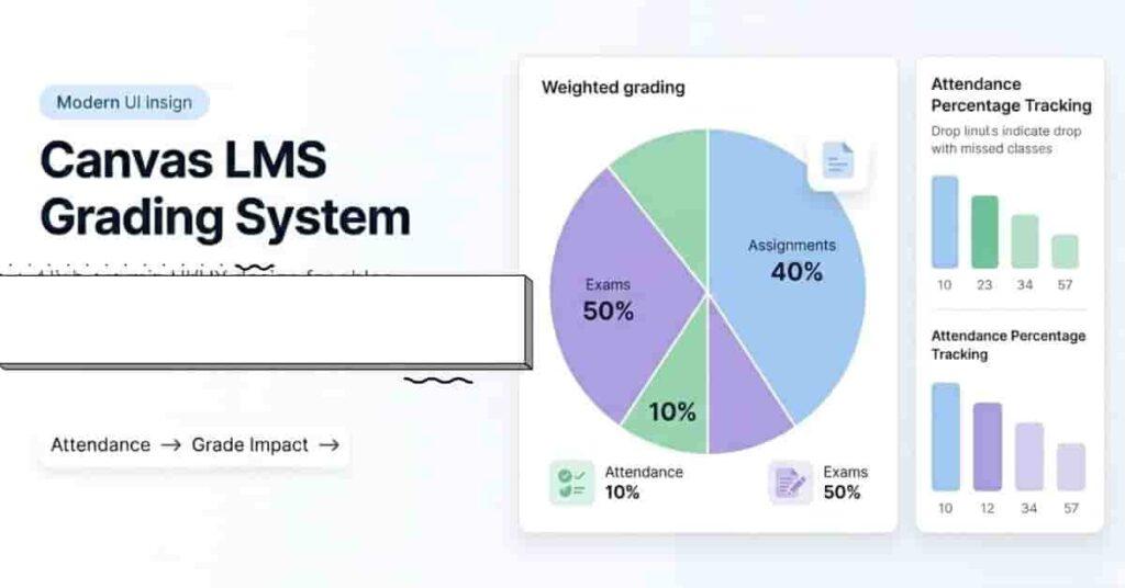 Canvas grading system infographic showing attendance weight in final grade breakdown