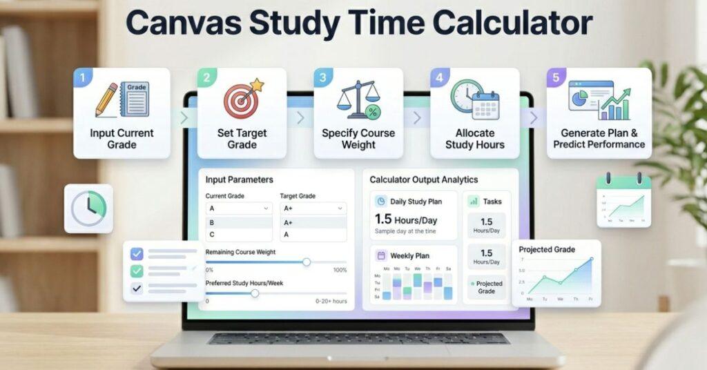canvas study time calculator interface showing grade inputs and study plan output dashboard