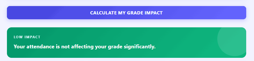 Calculate grade impact button in Canvas attendance calculator generating instant results