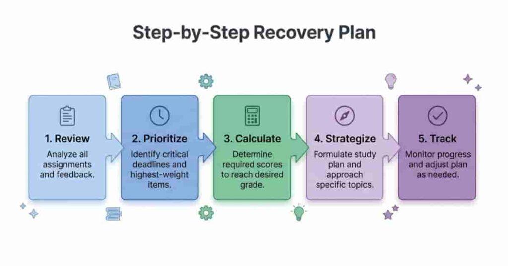 Flowchart illustrating steps to recover a failing Canvas grade.