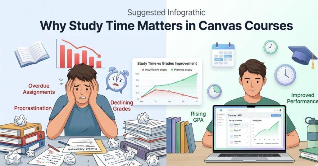 study time vs grade comparison showing impact of structured study schedule in Canvas courses