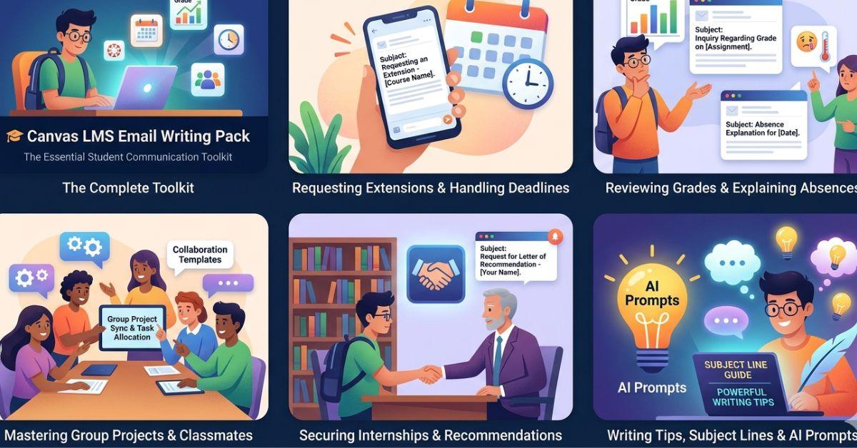 Professional student using Canvas LMS email templates for university and college communication