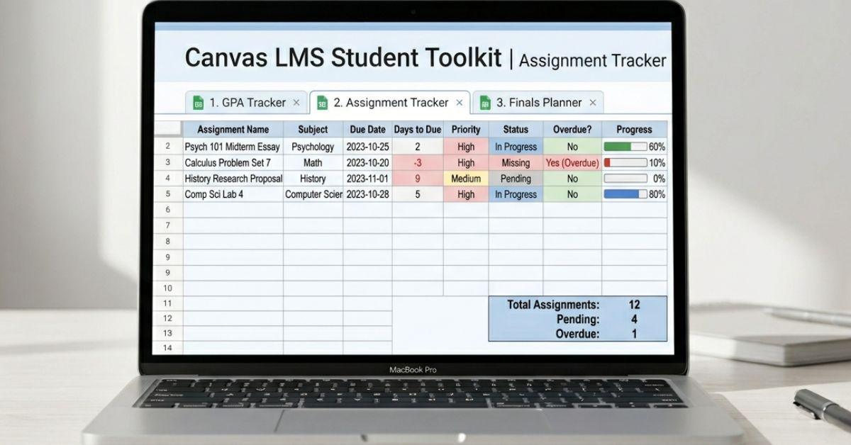 Assignment planner for college students managing Canvas LMS coursework and deadlines