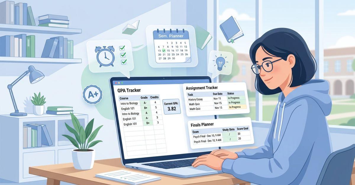 Semester planning system in Google Sheets for university and Canvas LMS students