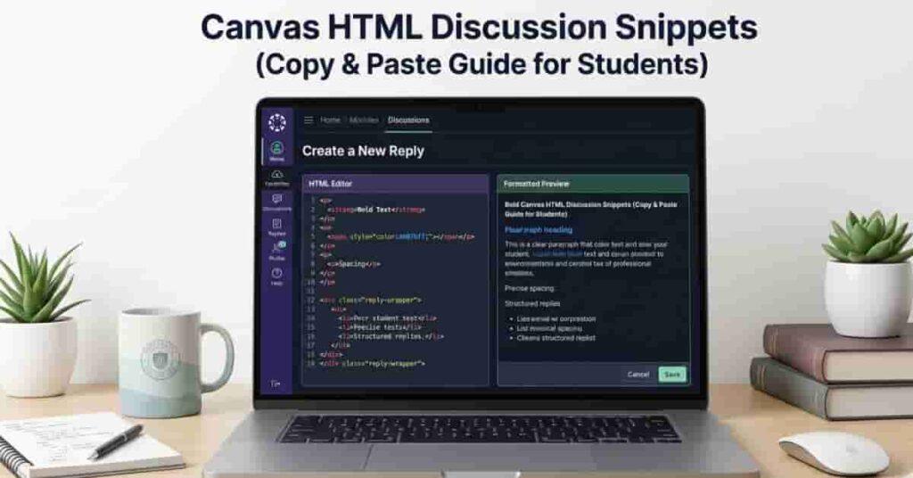 Canvas HTML discussion snippets guide with formatted discussion examples and HTML code templates for students