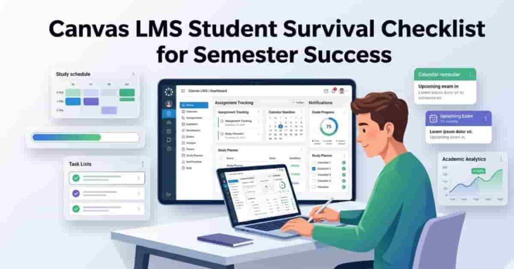 Canvas LMS student survival checklist dashboard with assignment tracking, study planner, and academic productivity system