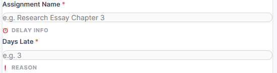 Days late field in professional late assignment email generator for students