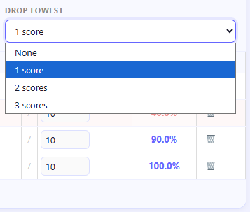 Using the drop lowest score feature in Canvas grade calculator