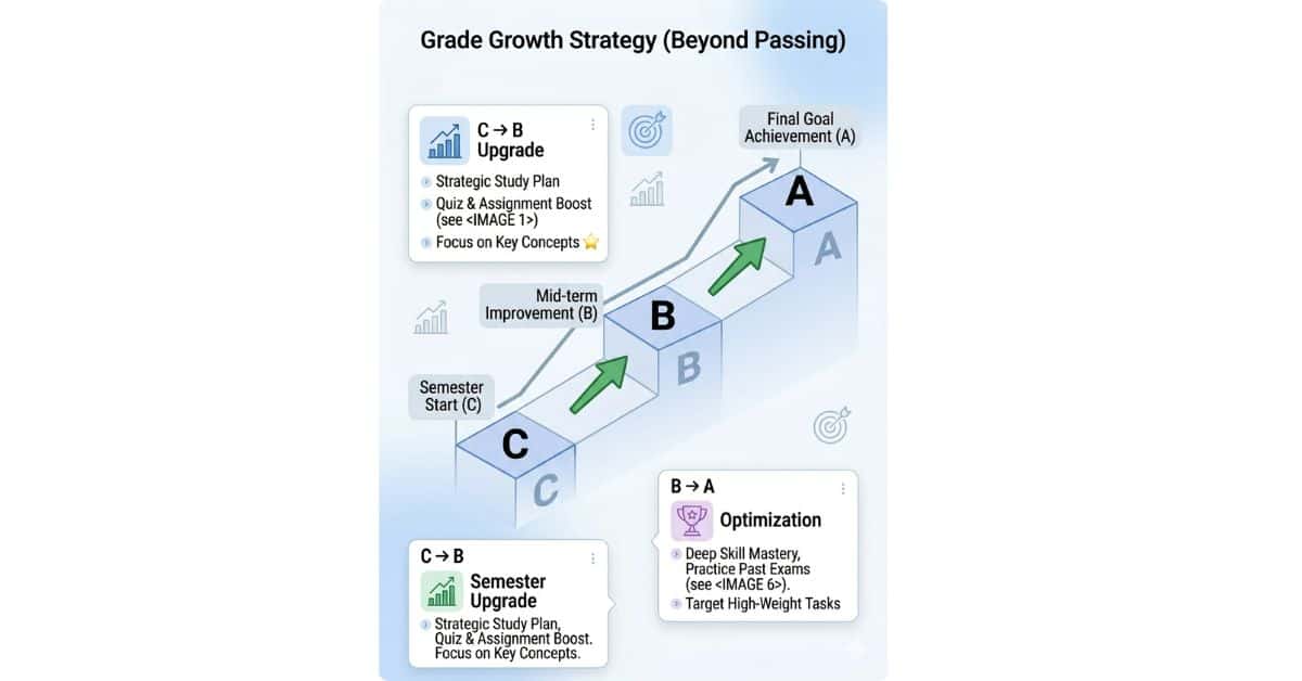 Grade improvement progression chart showing how students move from C to B and B to A in Canvas LMS 