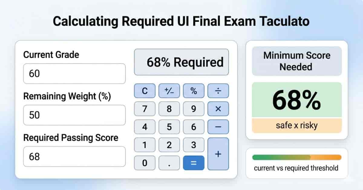 Student grade calculator showing minimum final exam score needed to pass a class in Canvas LMS
