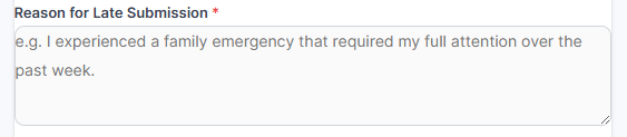 Reason for late submission section in academic email generator for Canvas LMS students