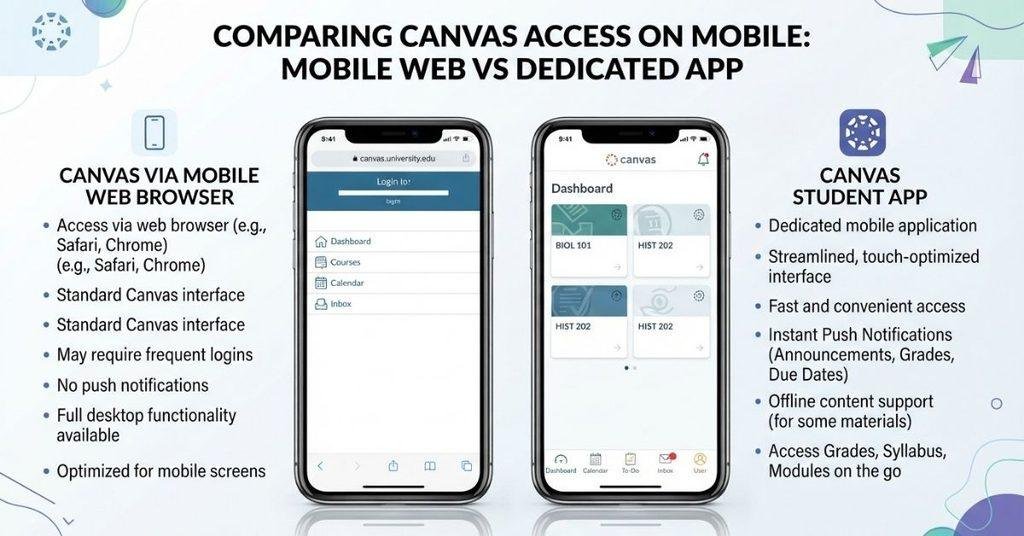 Canvas Student app compared with accessing Canvas through a mobile browser