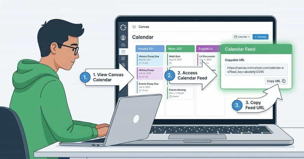Canvas Calendar feed showing how to get a calendar link for Google Calendar