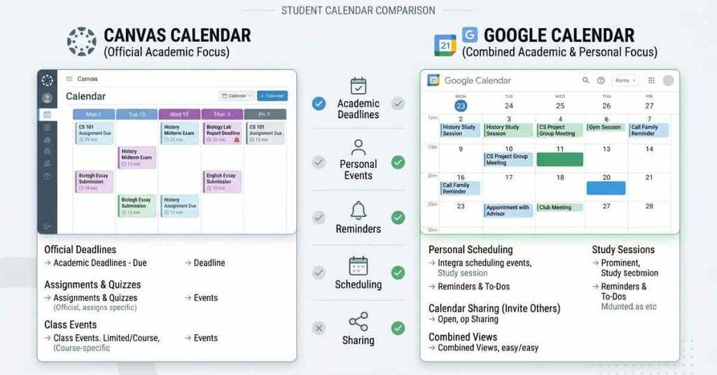 Canvas Calendar vs Google Calendar comparison for student scheduling