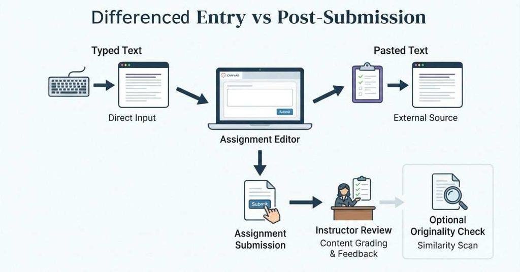 Canvas assignment showing typed and pasted text submission process