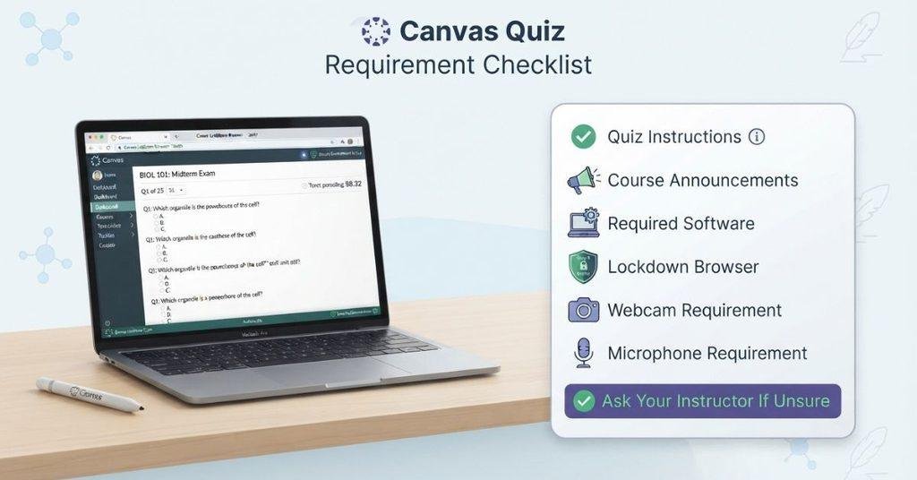 Canvas quiz checklist for checking lockdown browser and exam requirements