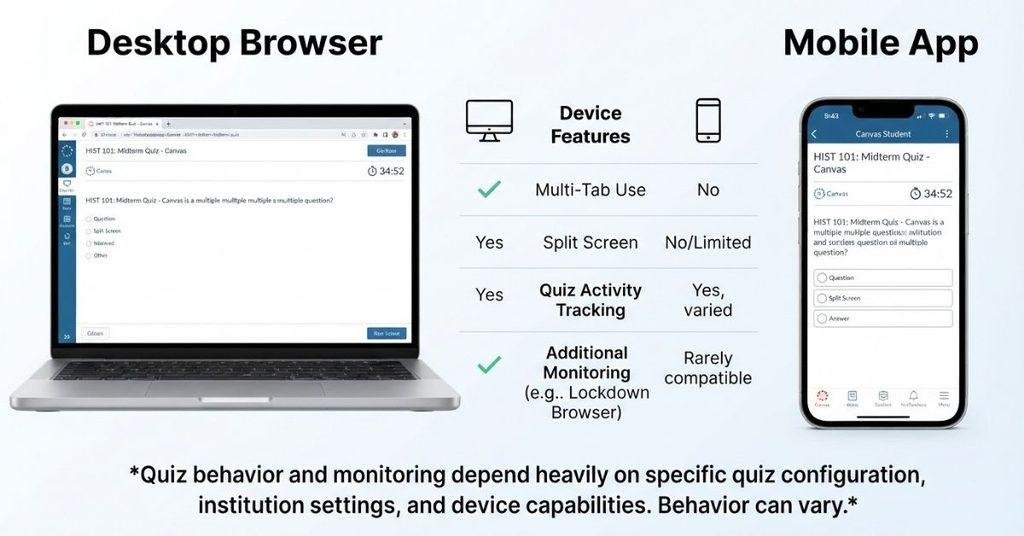 Canvas tab switching desktop vs mobile quiz comparison