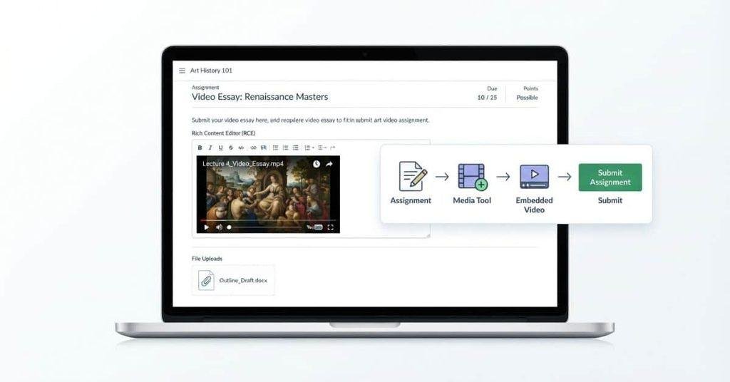 Student embedding a video in a Canvas assignment submission