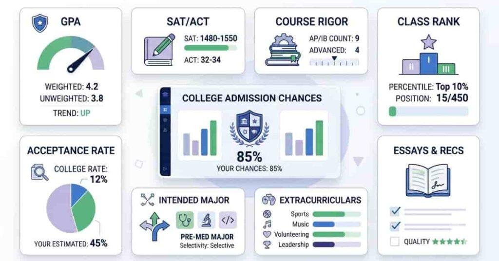 Factors affecting college admission chances including GPA SAT ACT and extracurriculars