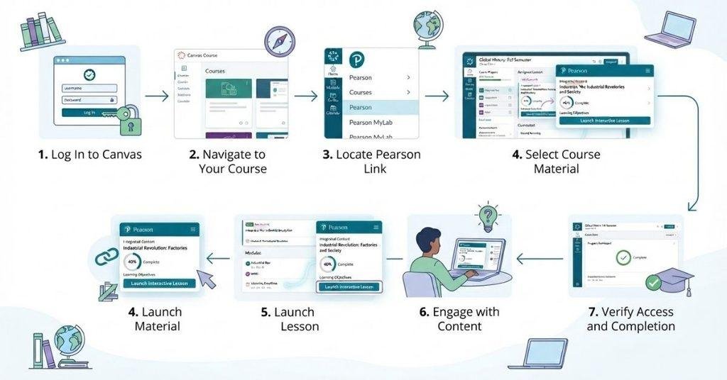Steps to link and access Pearson lessons inside Canvas