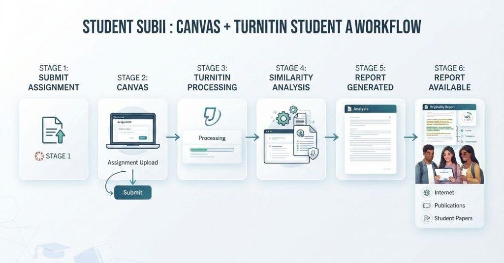 Turnitin and Canvas assignment submission workflow from upload to similarity report