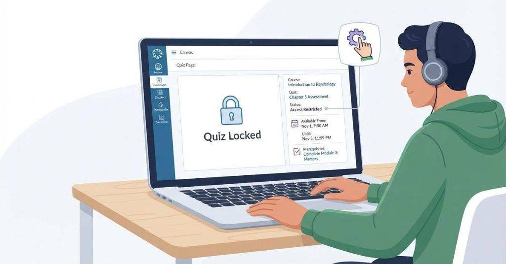 Locked Canvas quiz showing access restrictions and availability settings