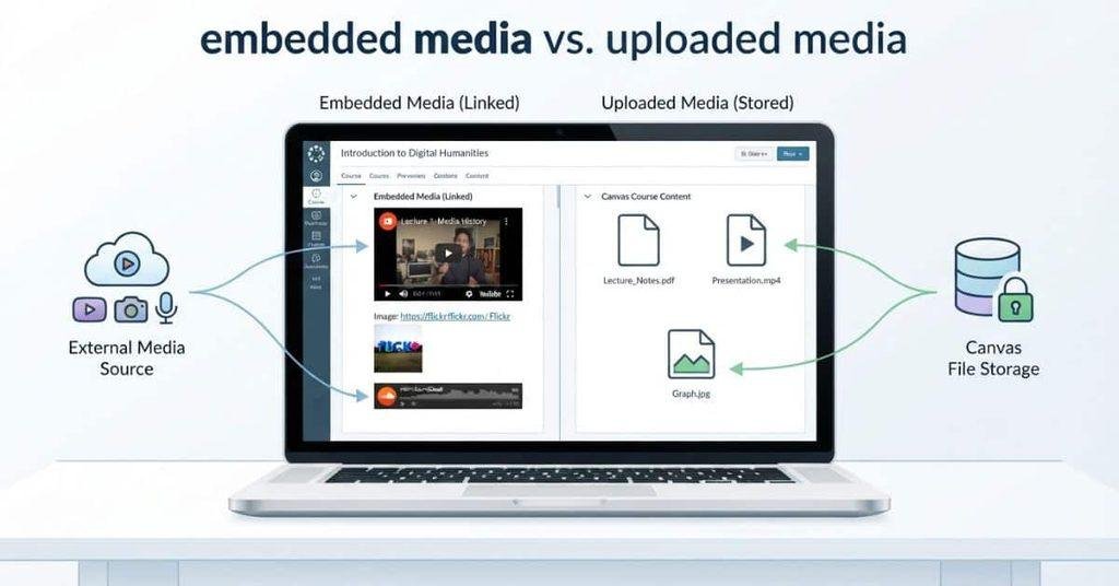 Embedded media in Canvas showing video, audio, and external content inside a course page