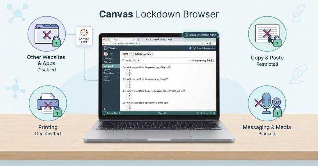 Lockdown browser restrictions for online exams through Canvas