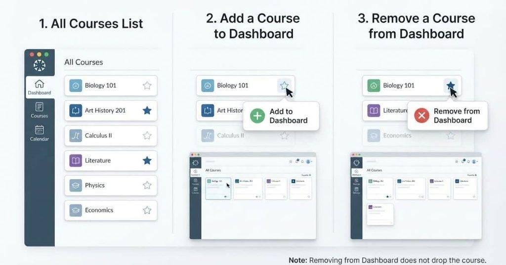 How to add or remove courses from a Canvas Dashboard using course favorites