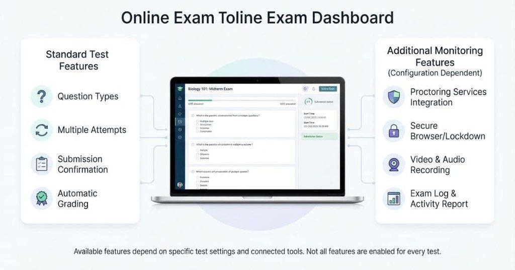 Blackboard test monitoring showing standard assessment activity and additional proctoring tools