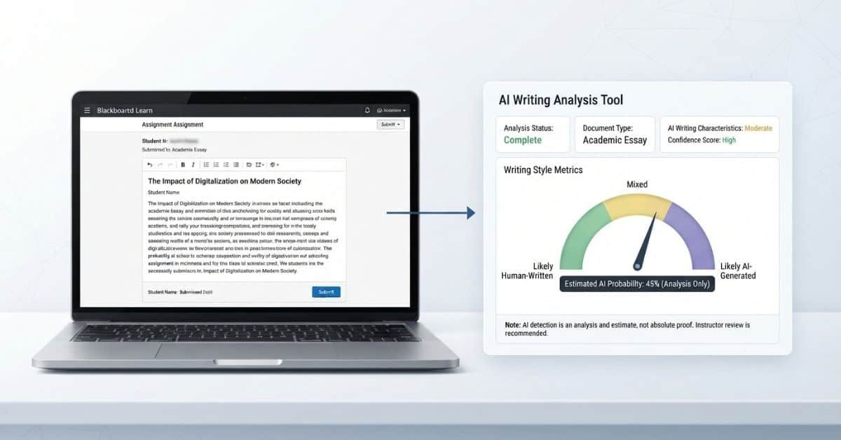 Blackboard AI detection analysis of AI-generated writing in an assignment