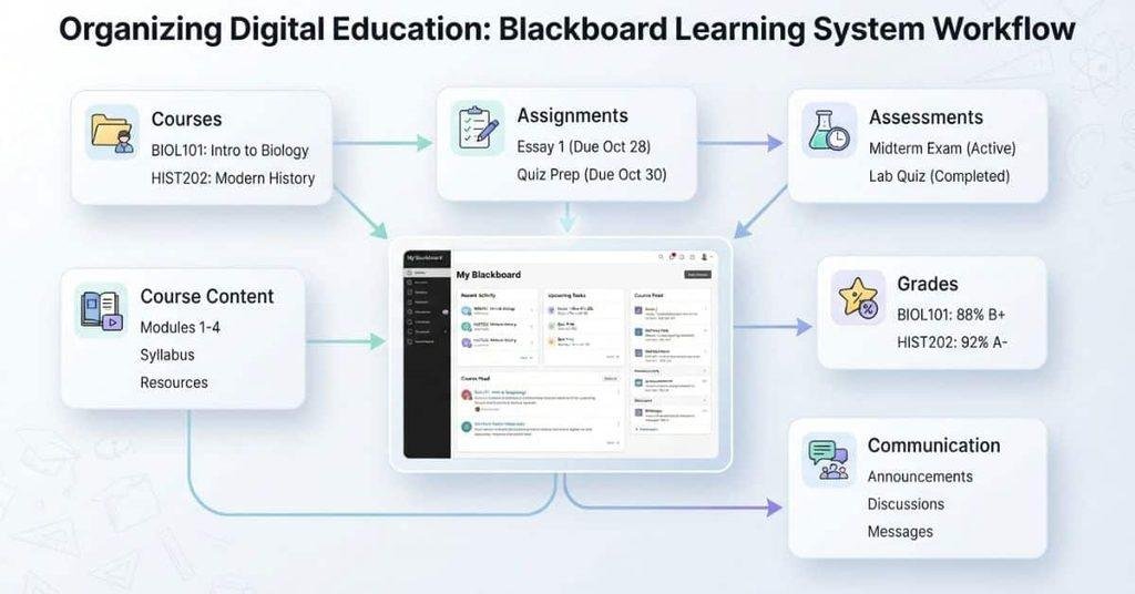Blackboard learning system for managing online courses and learning activities