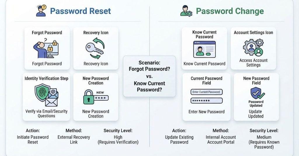 Blackboard password reset vs password change comparison infographic