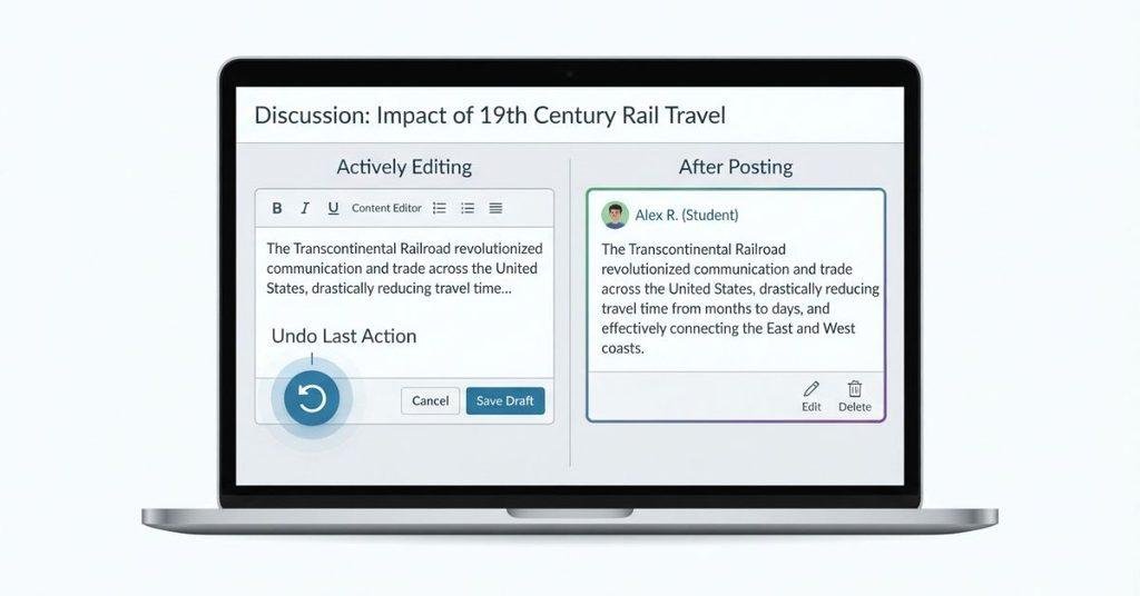 Canvas discussion post undo, edit, and delete options for students