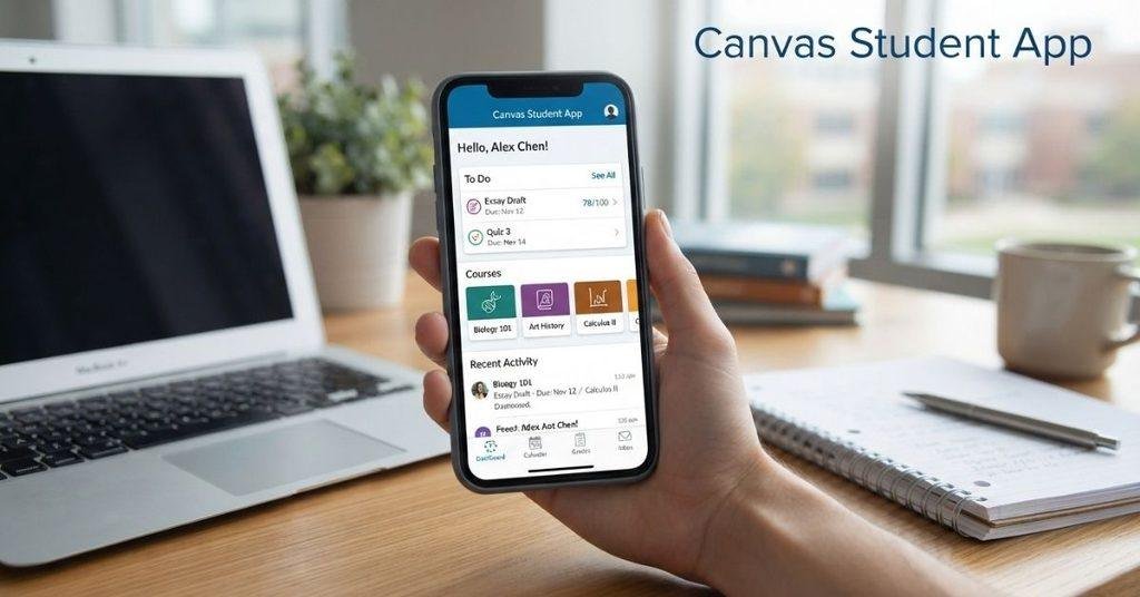 Canvas Student app on a smartphone for accessing courses, assignments, and grades