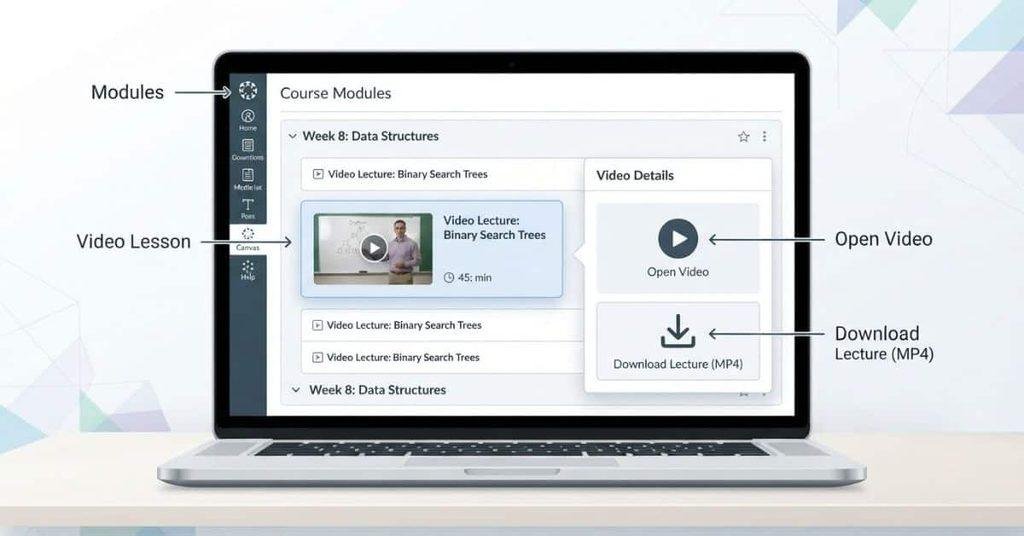 Canvas Modules video lesson with an available video download option
