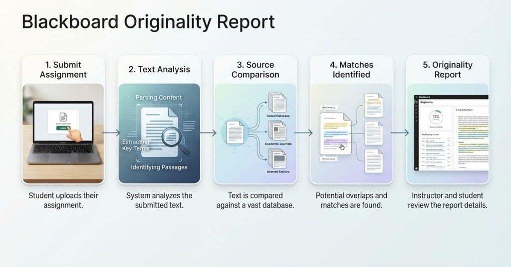How a Blackboard Originality Report works to analyze text and identify matching sources