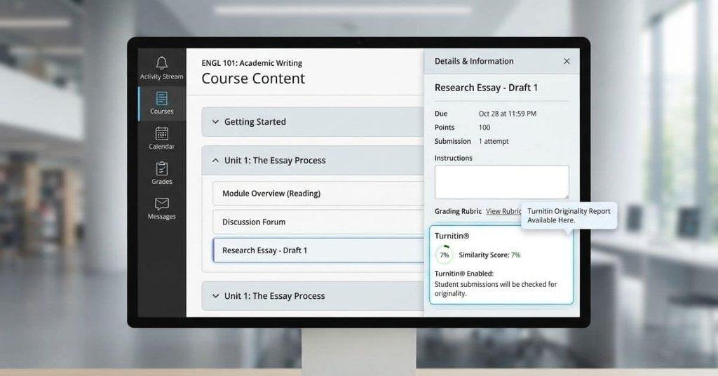 Blackboard Ultra Turnitin assignment and Details & Information panel