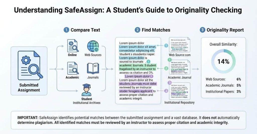 SafeAssign functions showing assignment text matching and originality report